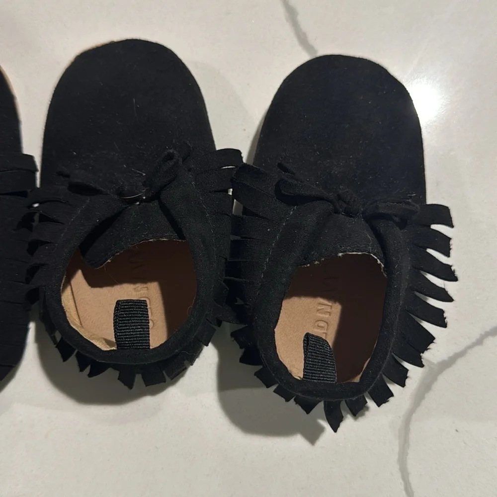 Two Pair Girls Toddler Baby Old Navy Slip On Moccasins Black NWOT 12-18M 18-24M